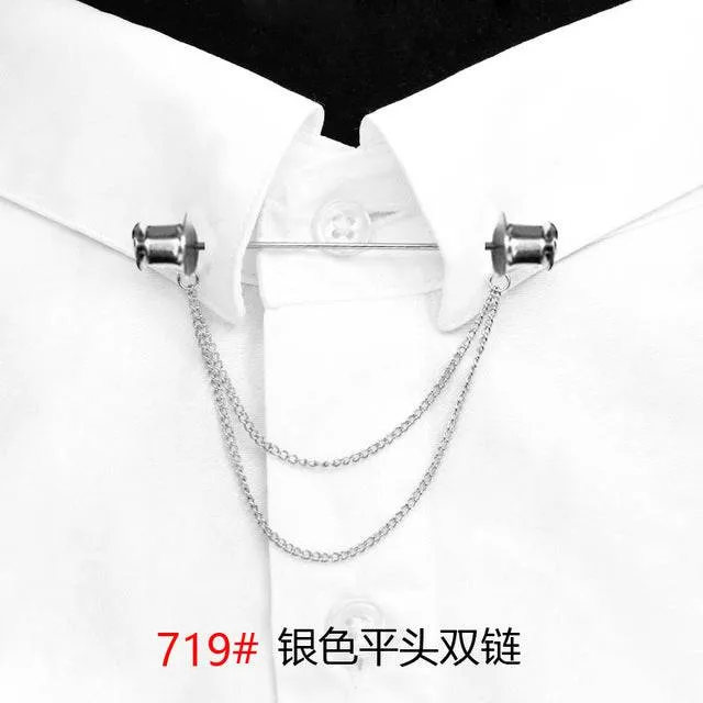 Simple Personality Gold Color Pins Brooches Metal Chain Tassel Shirt Collar Lapel Pin