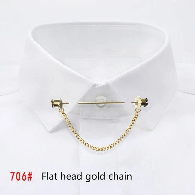 Simple Personality Gold Color Pins Brooches Metal Chain Tassel Shirt Collar Lapel Pin
