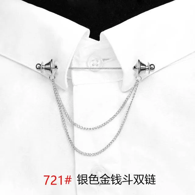 Simple Personality Gold Color Pins Brooches Metal Chain Tassel Shirt Collar Lapel Pin