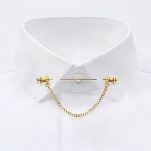 Simple Personality Gold Color Pins Brooches Metal Chain Tassel Shirt Collar Lapel Pin