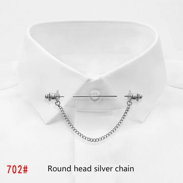 Simple Personality Gold Color Pins Brooches Metal Chain Tassel Shirt Collar Lapel Pin