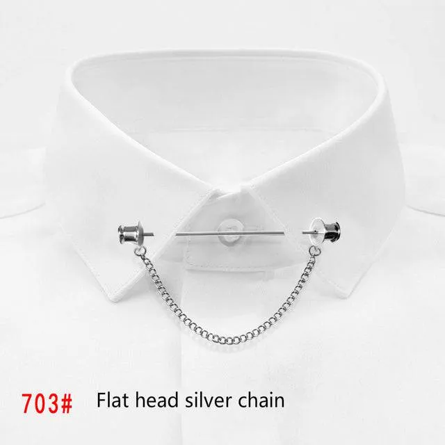 Simple Personality Gold Color Pins Brooches Metal Chain Tassel Shirt Collar Lapel Pin