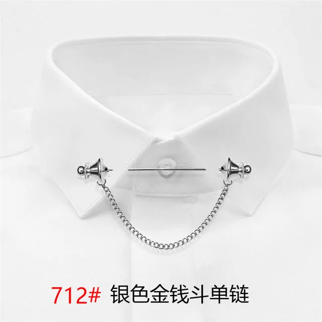 Simple Personality Gold Color Pins Brooches Metal Chain Tassel Shirt Collar Lapel Pin