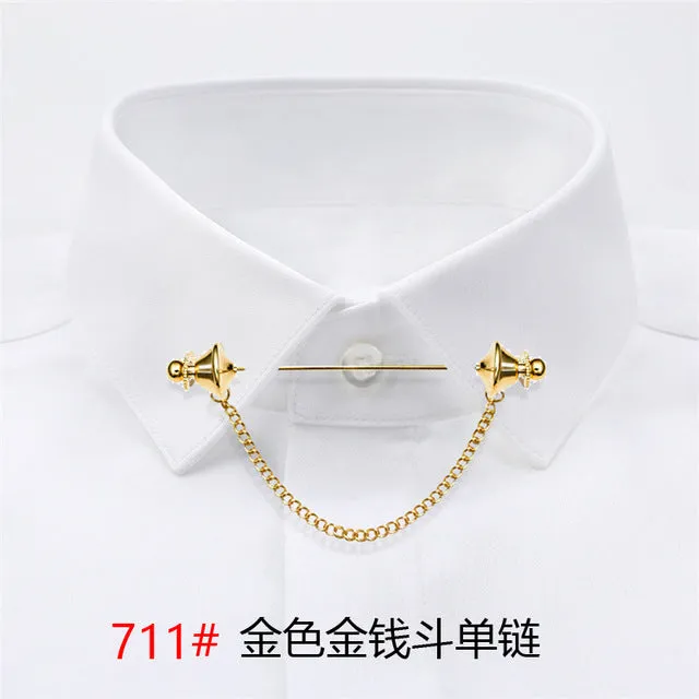 Simple Personality Gold Color Pins Brooches Metal Chain Tassel Shirt Collar Lapel Pin