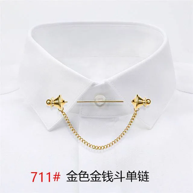 Simple Personality Gold Color Pins Brooches Metal Chain Tassel Shirt Collar Lapel Pin