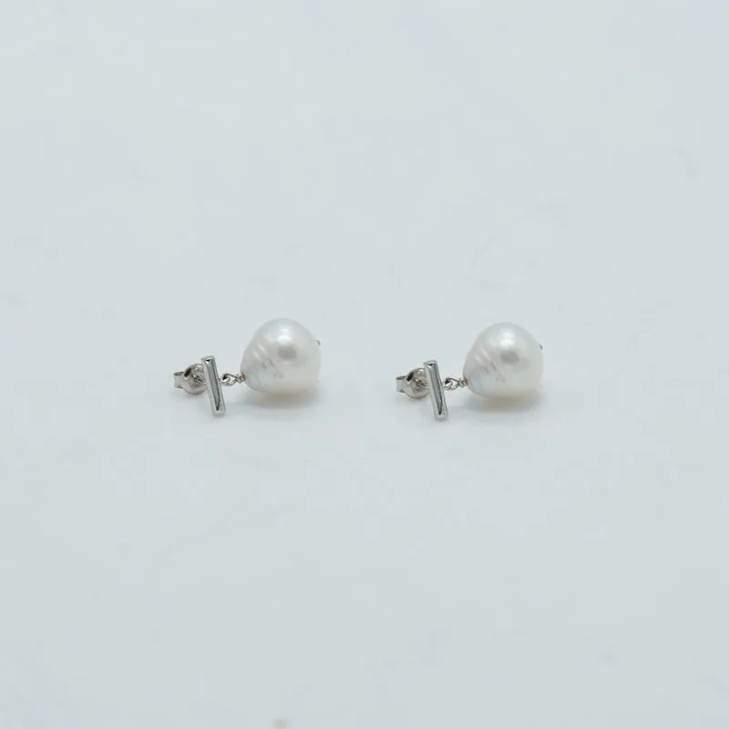 SOPHIE - Drop Pearl Stud - Silver Large
