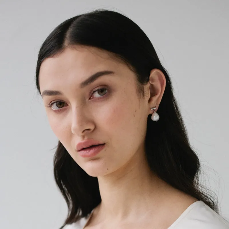 SOPHIE - Drop Pearl Stud - Silver Large
