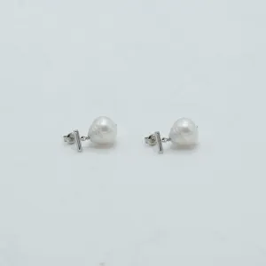 SOPHIE - Drop Pearl Stud - Silver Large