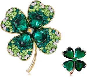 St. Patrick's Day Green Four Leaf Clover Brooch Pin or Women,Lucky Decor St. Patrick's Day Lapel Pins Vintage Flower Shamrock Brooch Pin for Men
