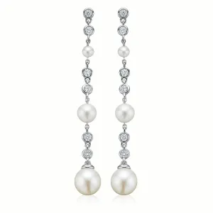 Sterling Silver Fresh Water Pear and Cubic Zirconia  Drop Earrings