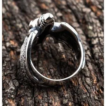 Sterling Silver Goth Skull Wings Ring