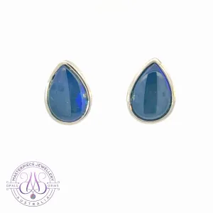 Sterling Silver Pear shape Black Blue Opal studs