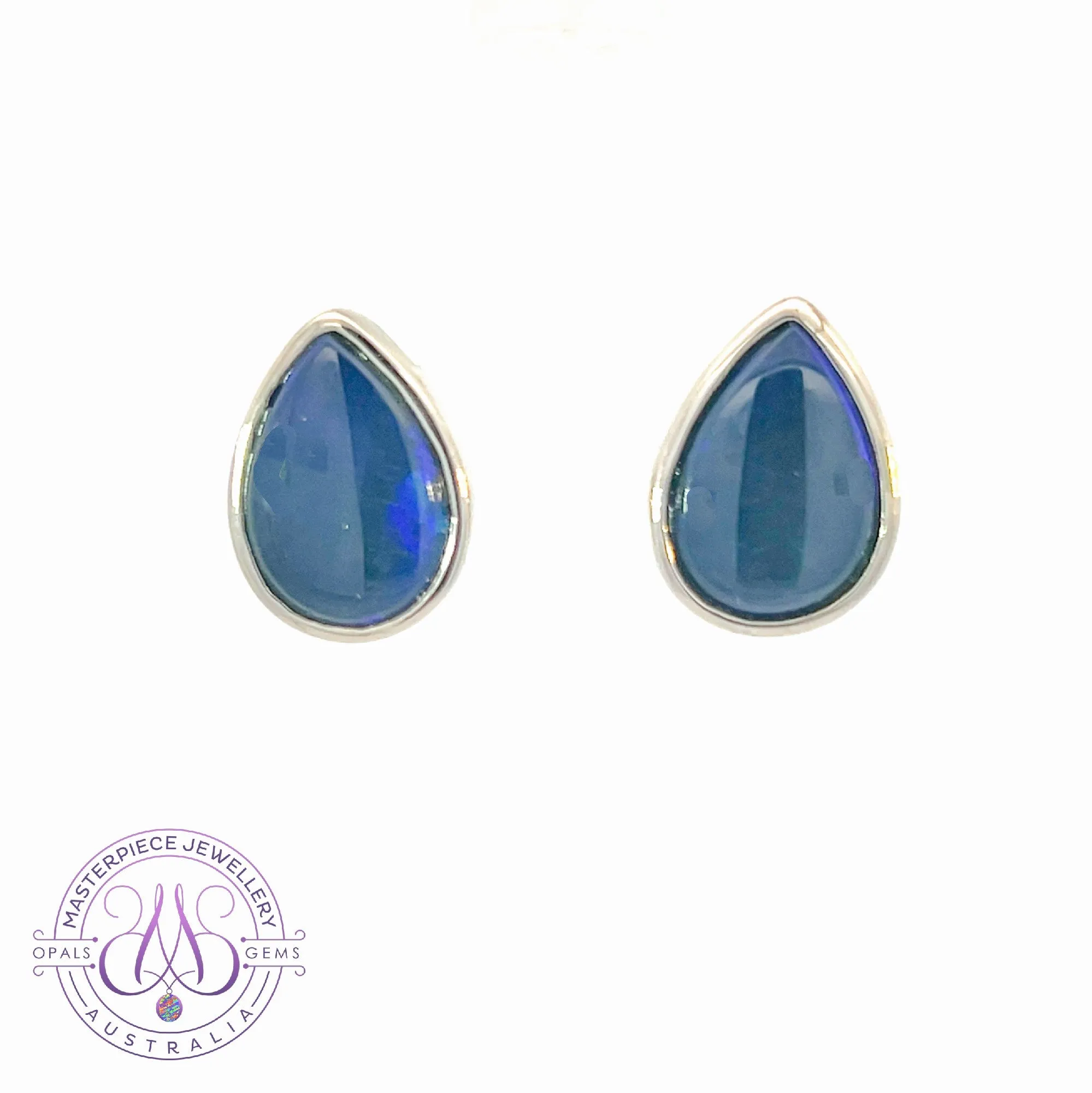 Sterling Silver Pear shape Black Blue Opal studs