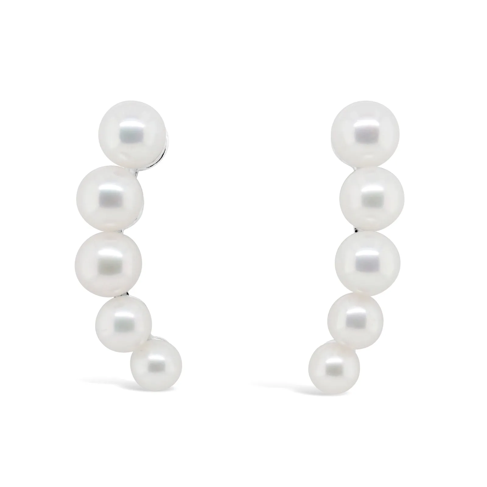 Sterling Silver Pearl Climber Stud Earrings