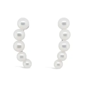 Sterling Silver Pearl Climber Stud Earrings