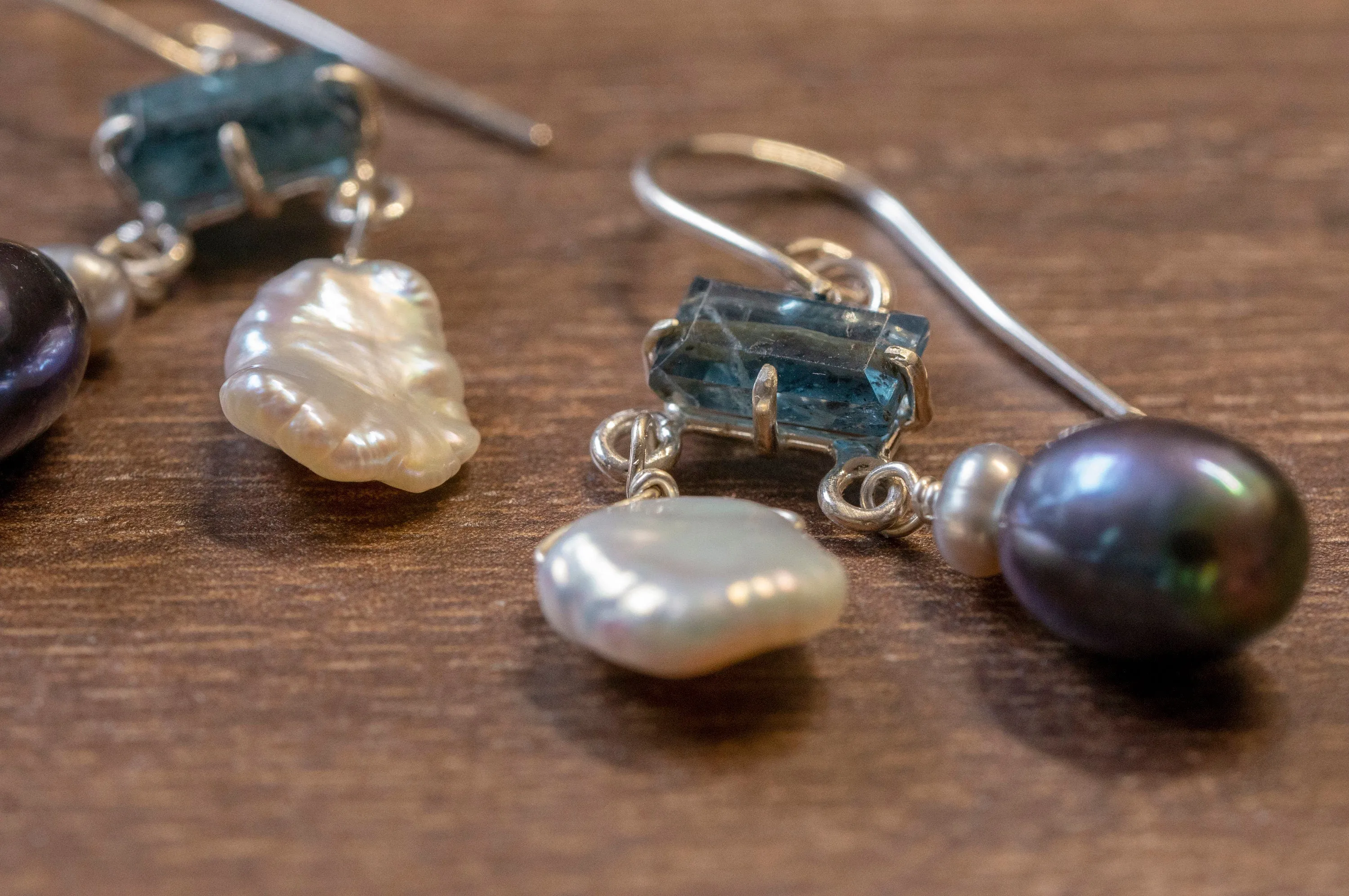 Sterling silver pearl mobile earrings