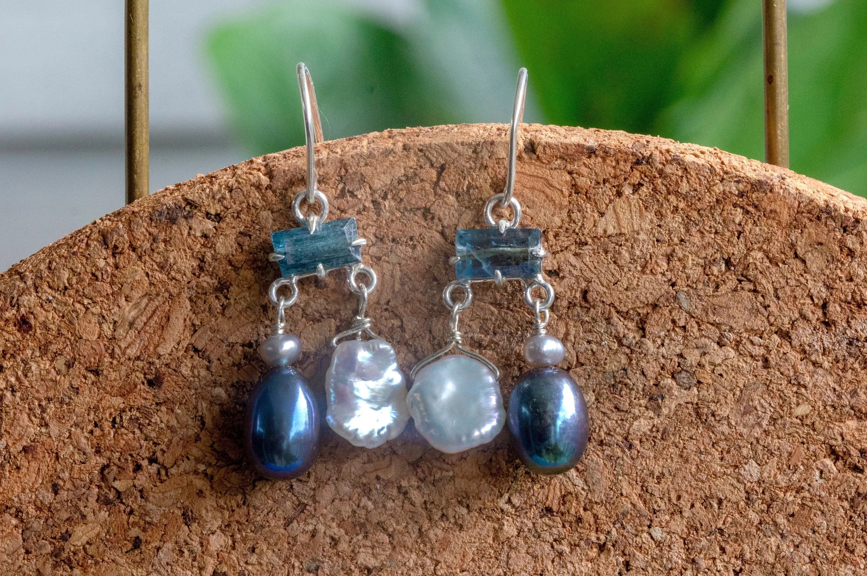 Sterling silver pearl mobile earrings