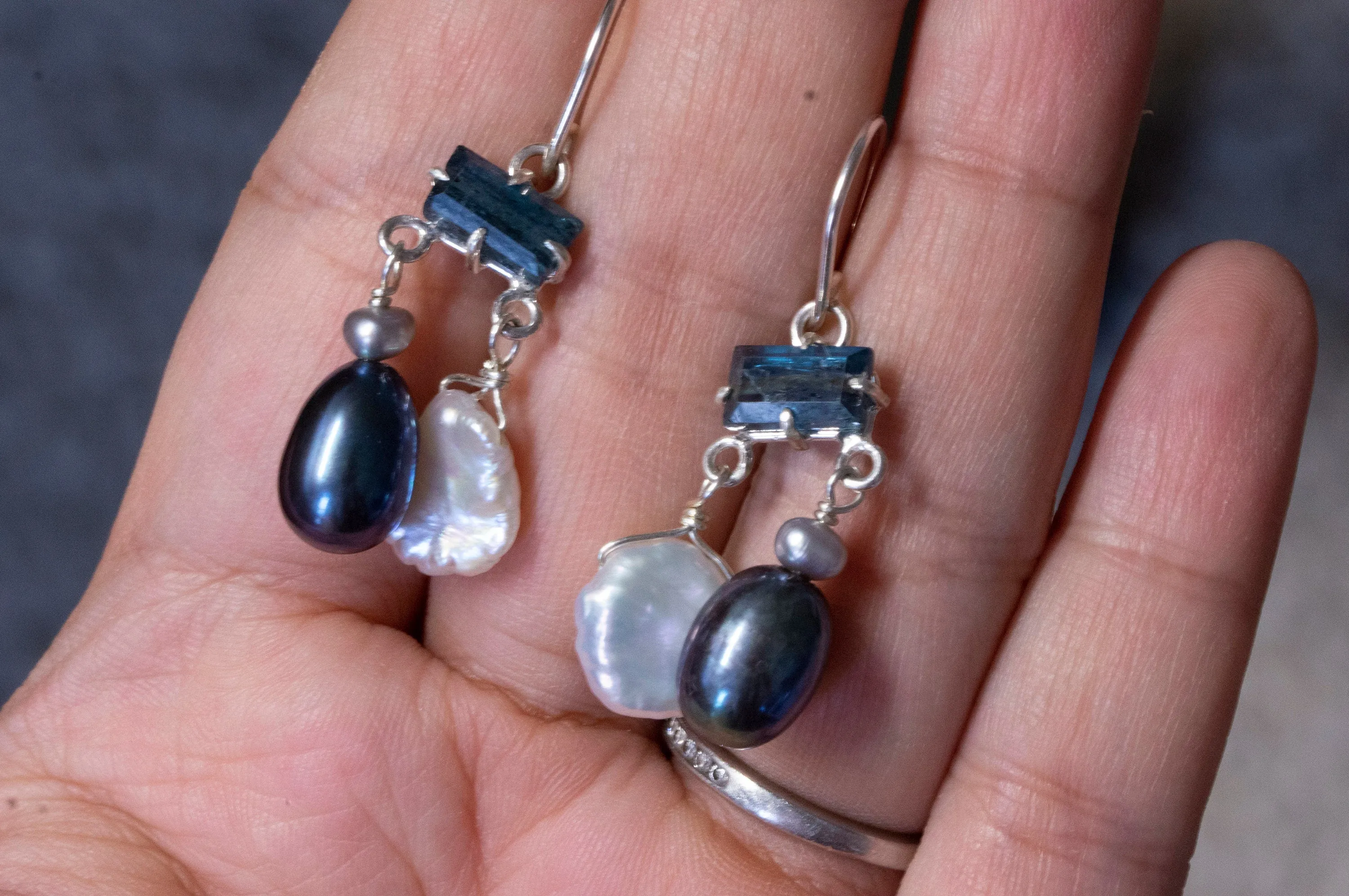 Sterling silver pearl mobile earrings