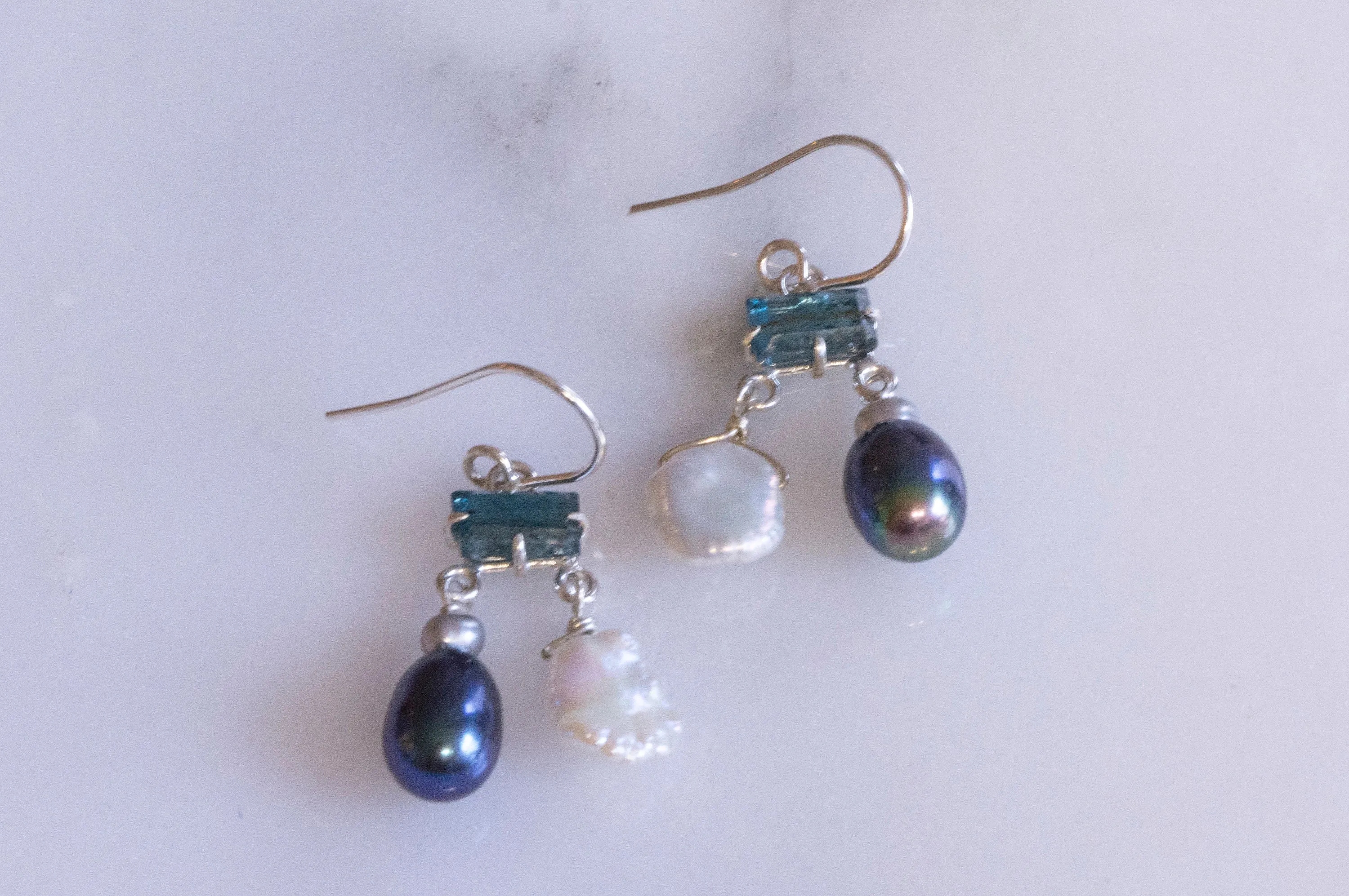 Sterling silver pearl mobile earrings