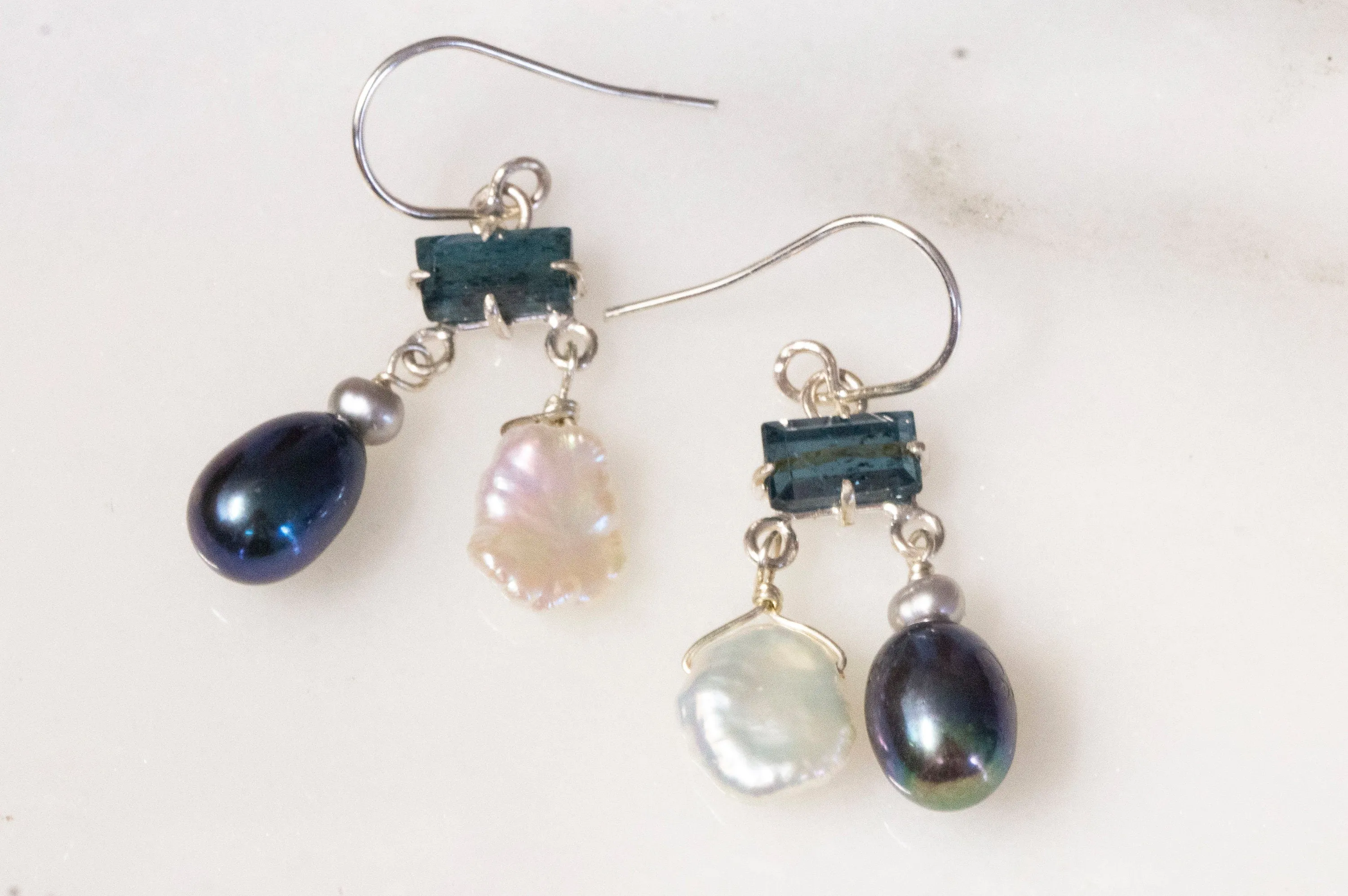 Sterling silver pearl mobile earrings