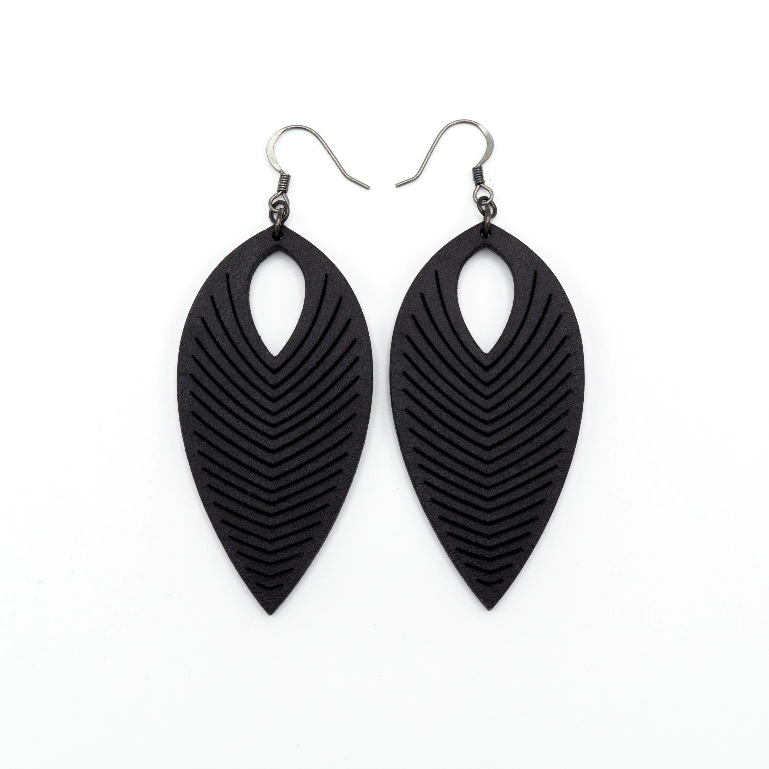 Terrabyte 07_1 // Leather Earrings - Black