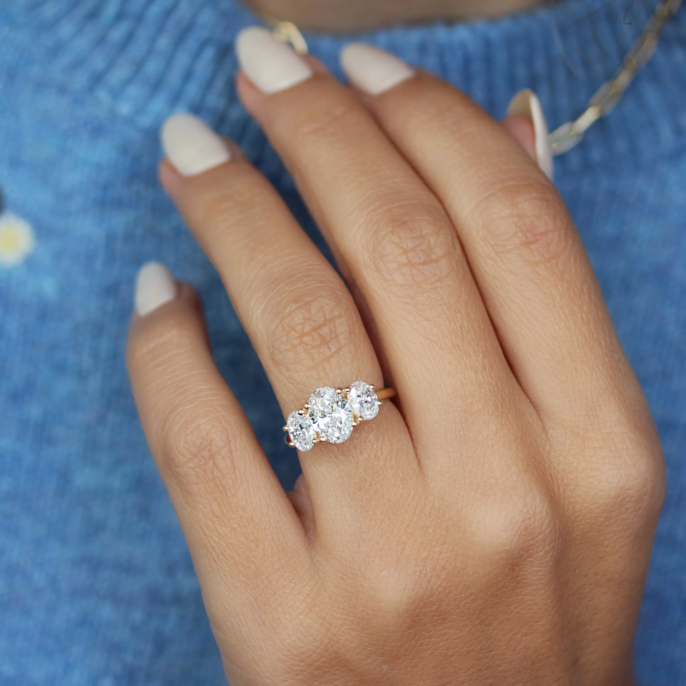 Three Stone Oval Lab Grown Diamonds Engagement ring