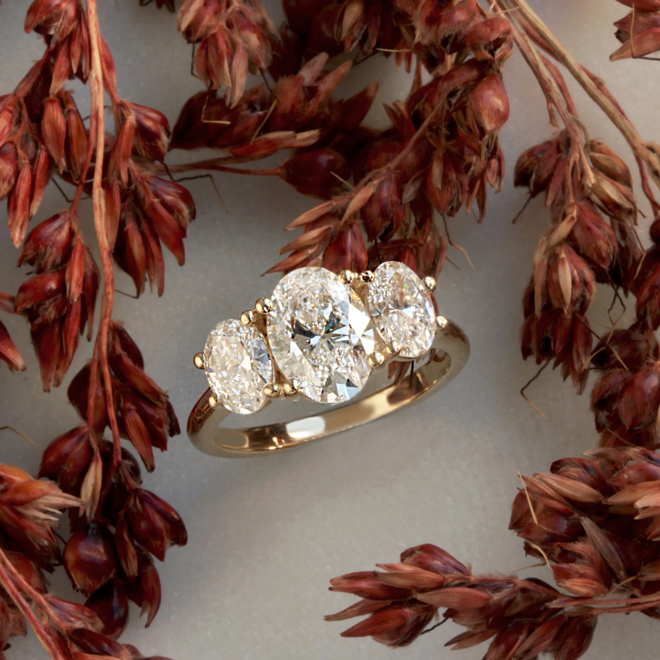 Three Stone Oval Lab Grown Diamonds Engagement ring