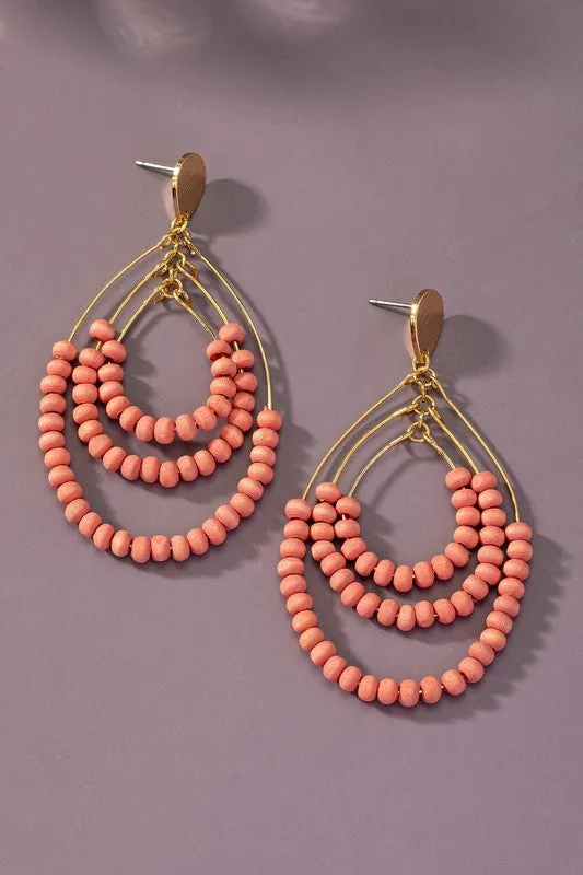 Three Tier Wood Oval Hoop Earrings