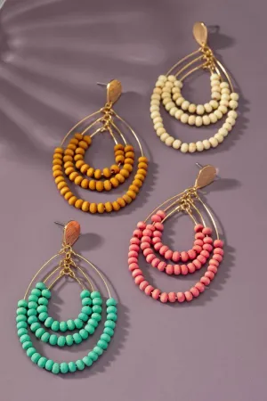 Three Tier Wood Oval Hoop Earrings