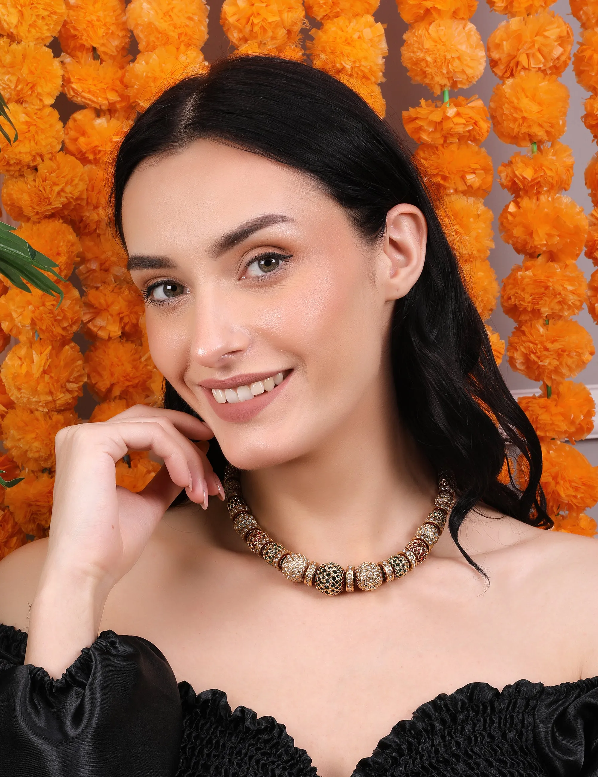 Traditional Gold-Toned Beaded Sona Moti Necklace