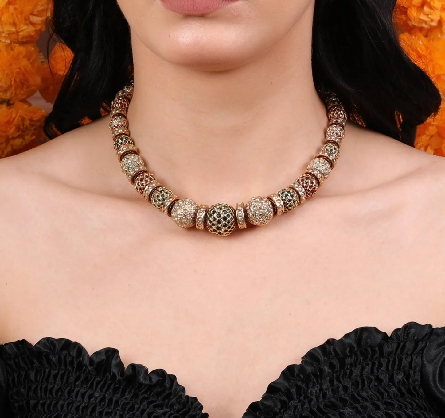 Traditional Gold-Toned Beaded Sona Moti Necklace