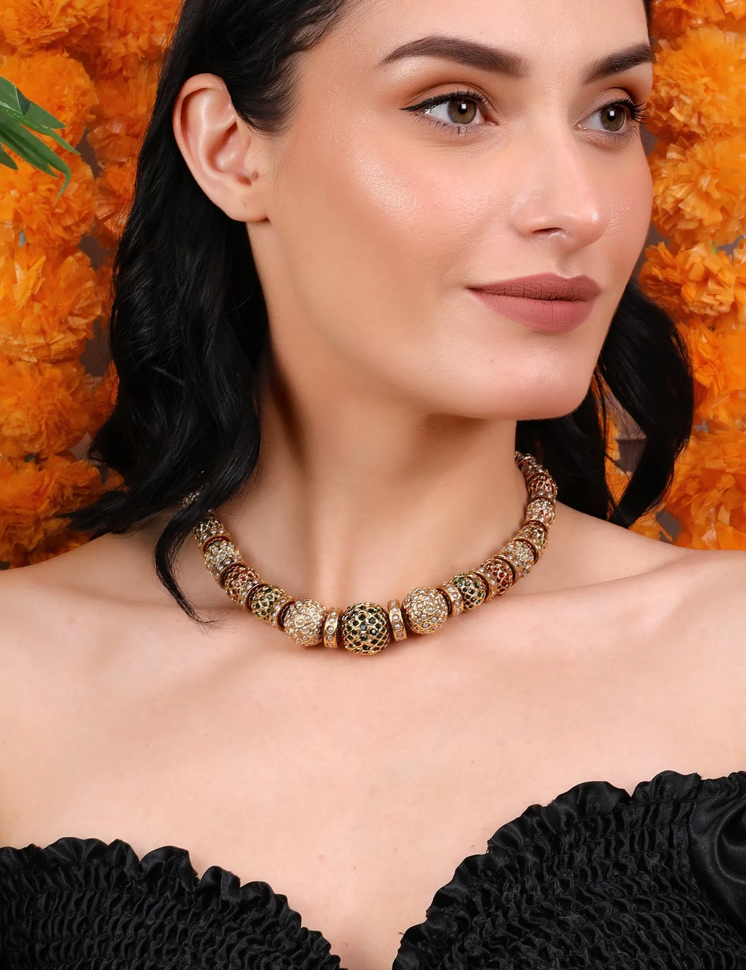 Traditional Gold-Toned Beaded Sona Moti Necklace