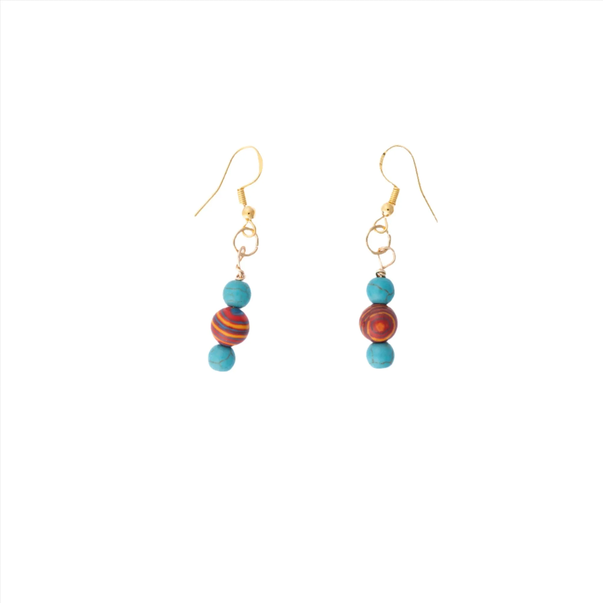 Turquoise & Red Stone Beaded Earrings