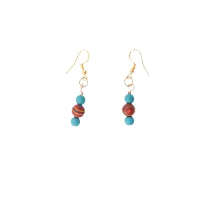 Turquoise & Red Stone Beaded Earrings