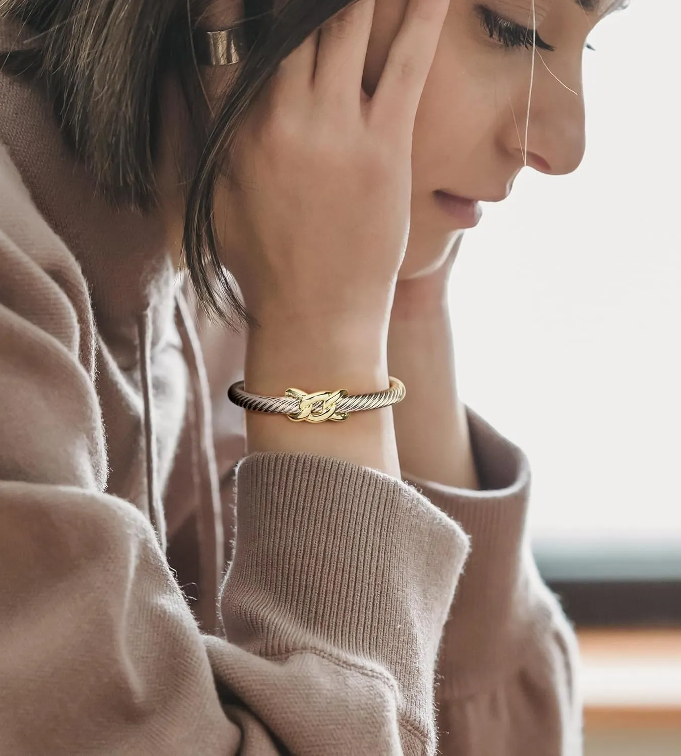 Twisted Cable Bracelet for Women Fashion Wire Cuff Dupes Bracelet Adjustable Bangle Jewelry Gifts for Her