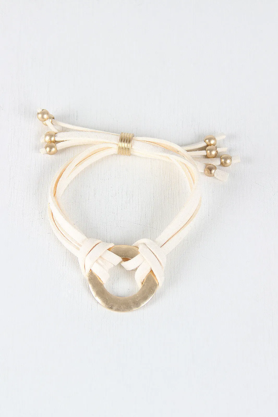 Vegan Leather Pull String Circle Bracelet