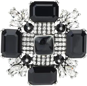 Vintage Crystal Cross Flower Big Large Brooch Pin Wedding Blooming Wreath Brooch Jewelry For Women Girls (Black Red)