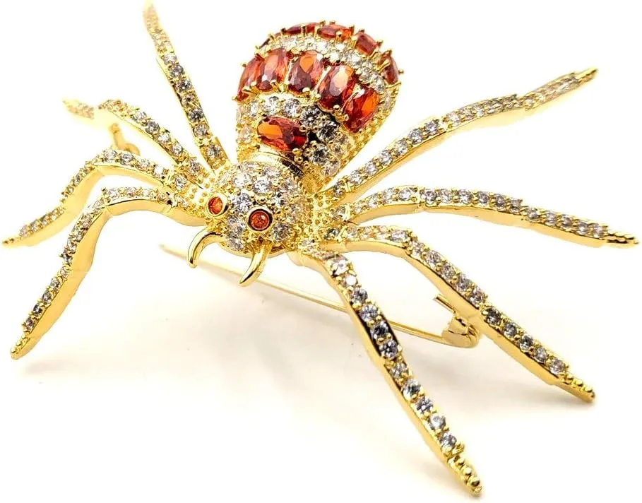 Vintage Designer Golden Legged Dangerous Red Spider Brooches Pins Halloween Holiday Jewelry