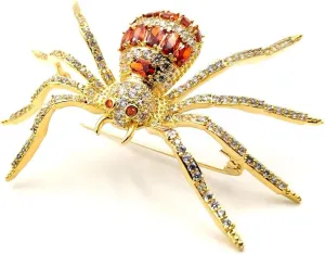 Vintage Designer Golden Legged Dangerous Red Spider Brooches Pins Halloween Holiday Jewelry