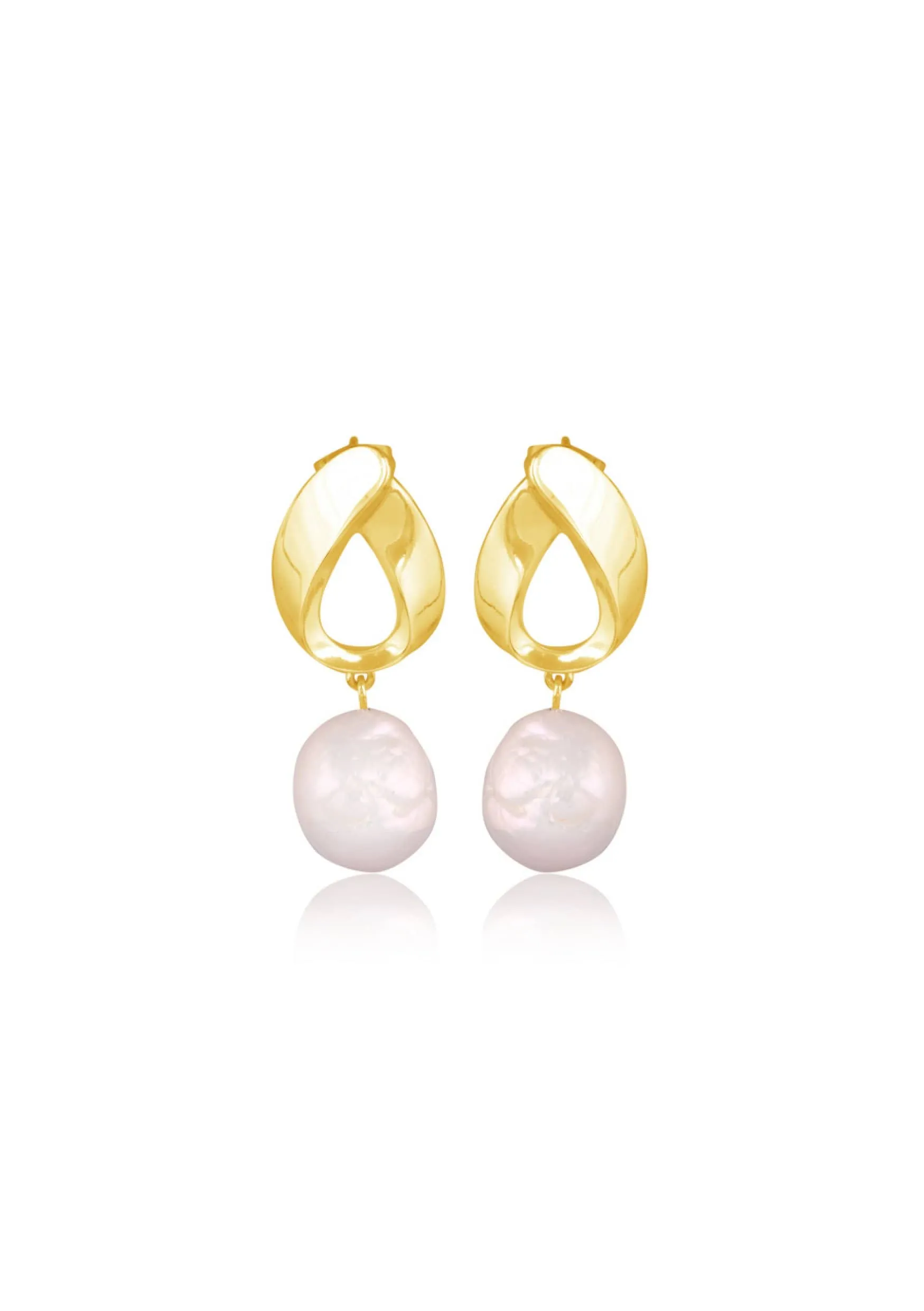 wedding earrings - modern art stud with pearl drop - Willow by Lola Knight