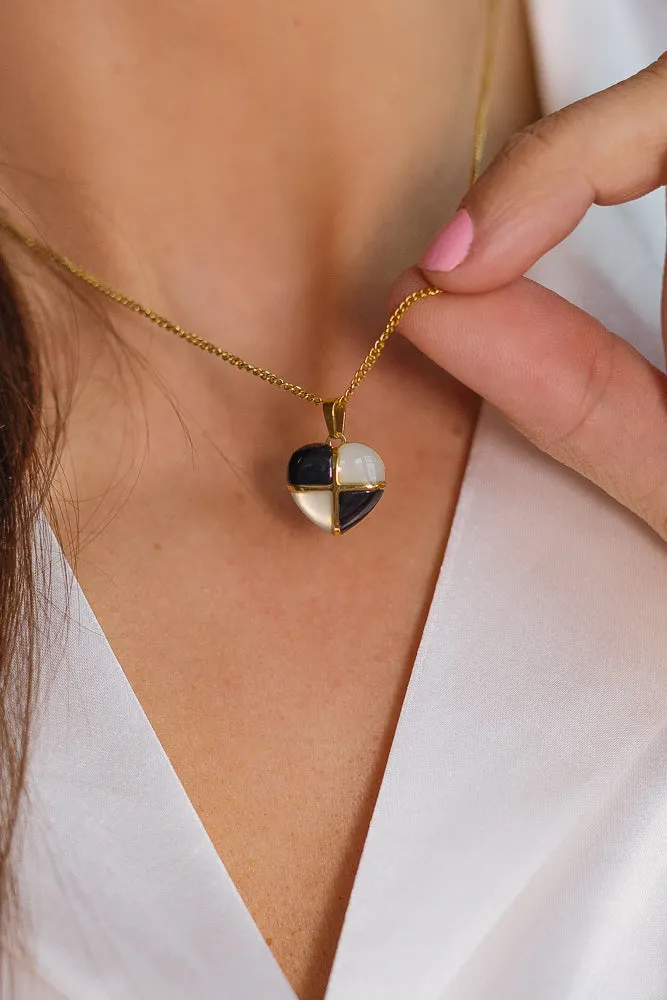 White and Black Heart Necklace