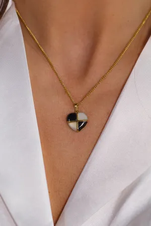 White and Black Heart Necklace