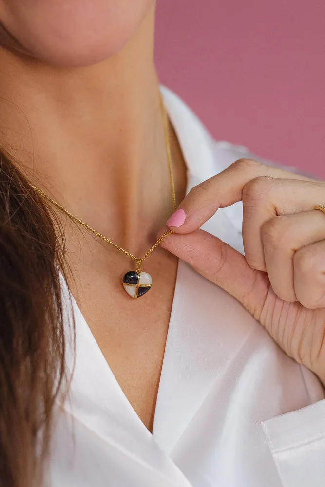 White and Black Heart Necklace