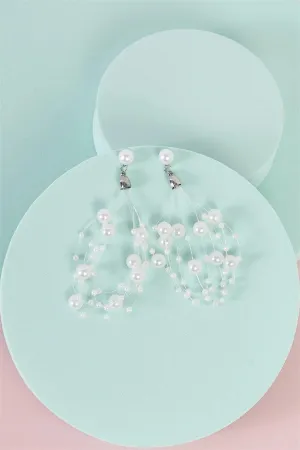 White Faux Pearl Chunky Lace String Layered Earrings