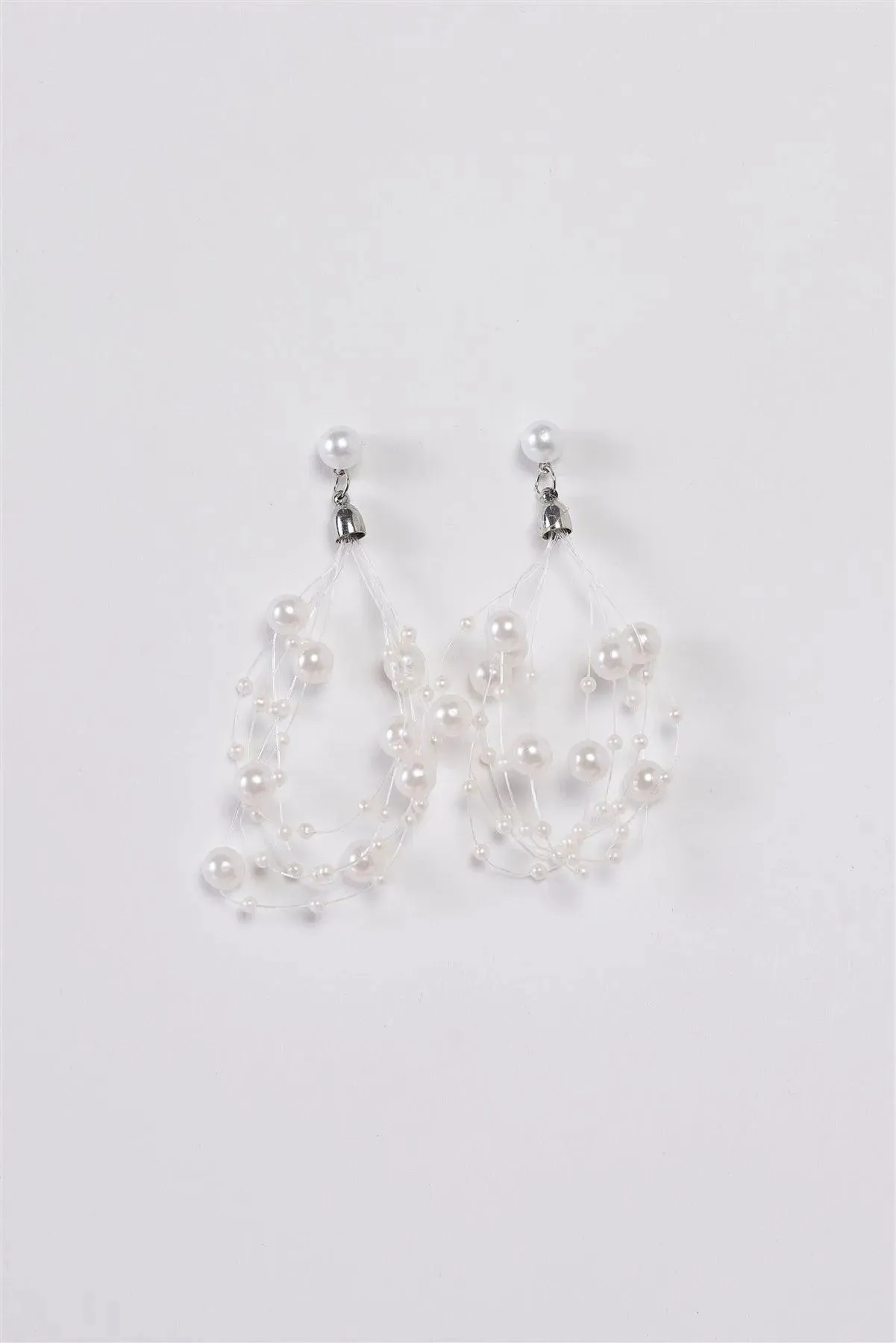 White Faux Pearl Chunky Lace String Layered Earrings