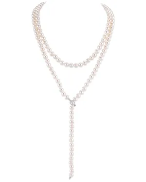 White Japanese Akoya Pearl Adjustable Lariat 51-Inch Rope Length Necklace - AAA Quality