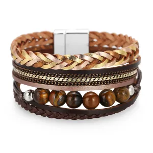 Wholesale Bohemian Multi-layered Braided Genuine Leather Bracelet