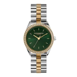 Womens Olivia Burton Silver/Green/Gold Bejewelled Bracelet Watch