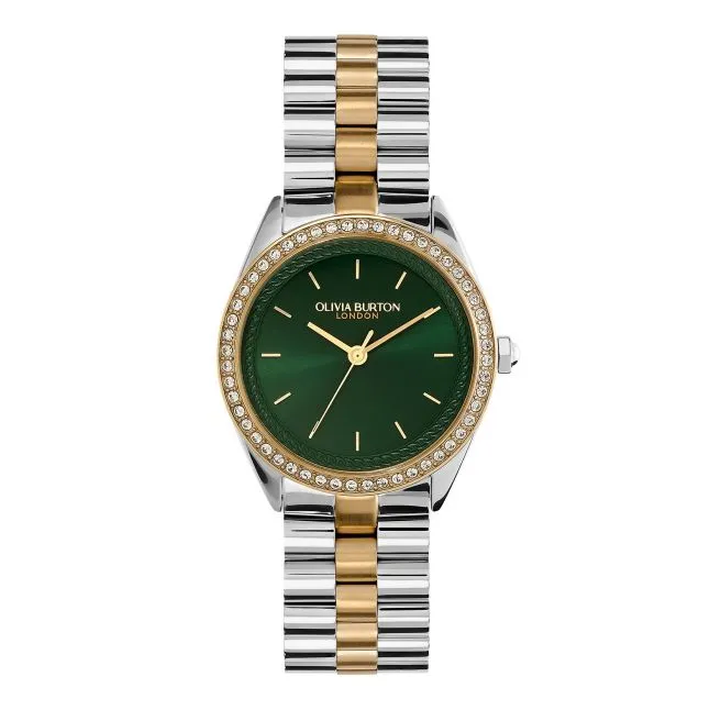 Womens Olivia Burton Silver/Green/Gold Bejewelled Bracelet Watch