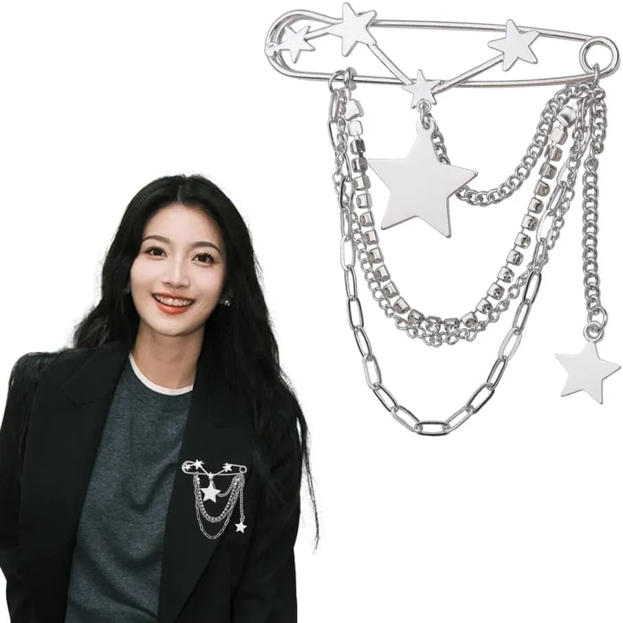 Y2k Chain Brooch Pins for Women Silver Gold Tassel Pin for Coat Collar Brooch Pin Y2k Punk Shoes Clothing Accessories